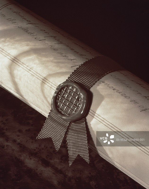 带有蜡封的卷轴特写图片素材