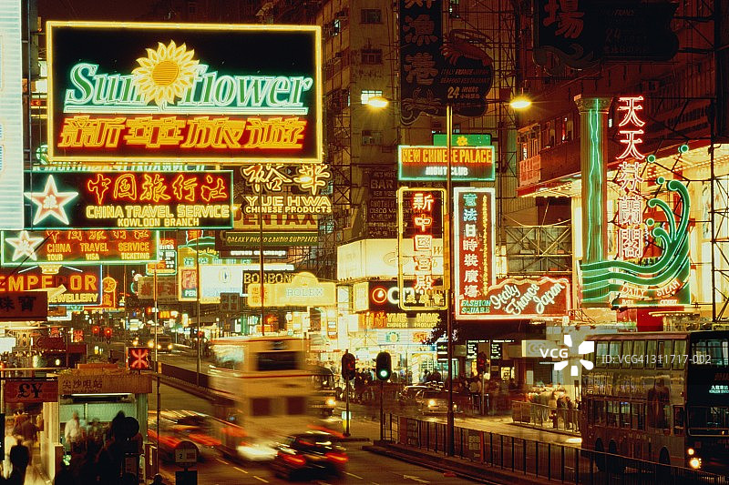 香港九龙弥敦道霓虹灯招牌林立图片素材