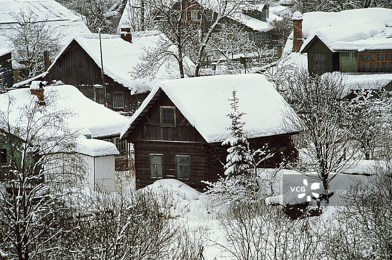 俄罗斯莫斯科郊外雪景别墅图片素材