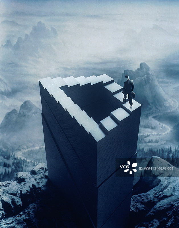 商务人士走上无限楼梯，风景背景图片素材