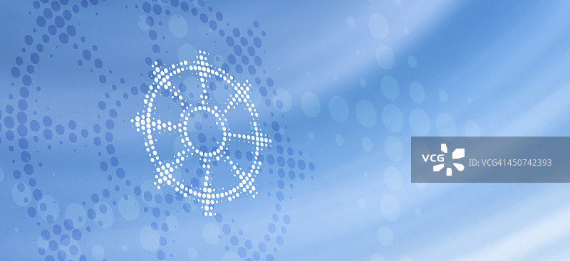 佛教法轮符号在抽象表面上的反射图片素材