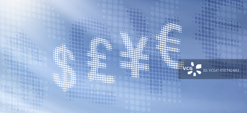 在抽象表面上反射的各种国际货币符号图片素材