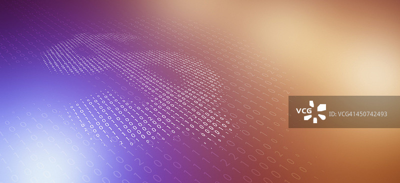 由二进制数字组成的美元符号，反射在彩色渐变表面上图片素材