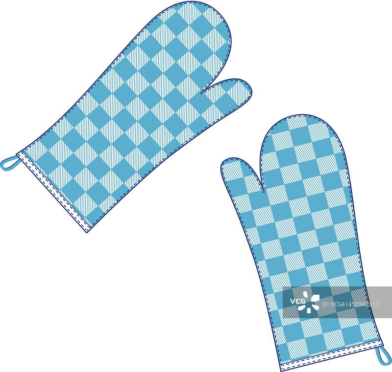 蓝色格子烤箱手套图片素材