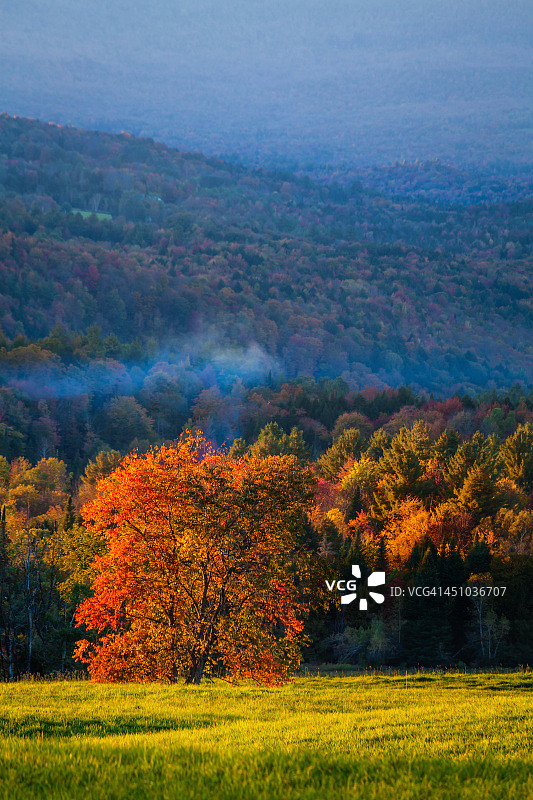 佛蒙特州沃特伯里麻雀山日落图片素材