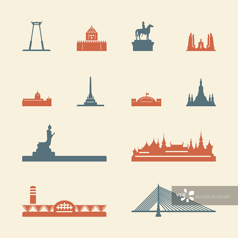 泰国地标性图标 - 彩色系列 | EPS10图片素材