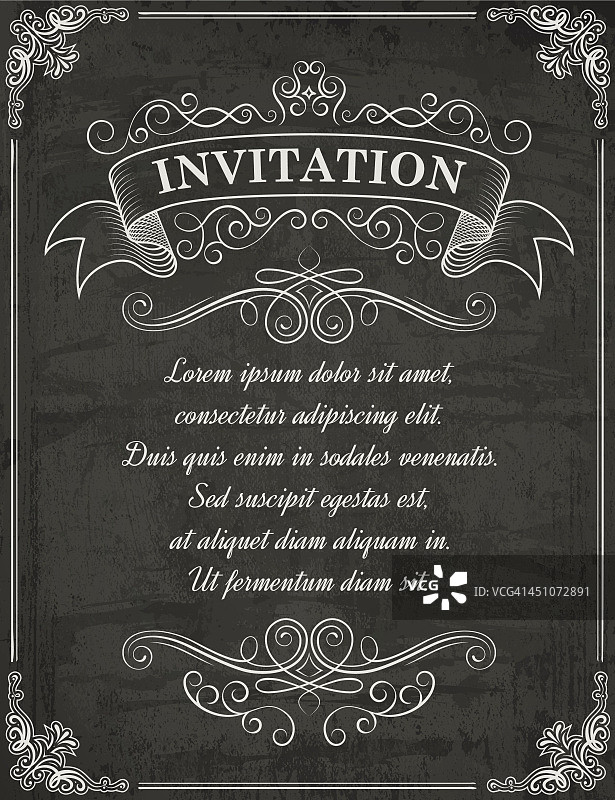 顶部写有邀请函的老式黑板图片素材