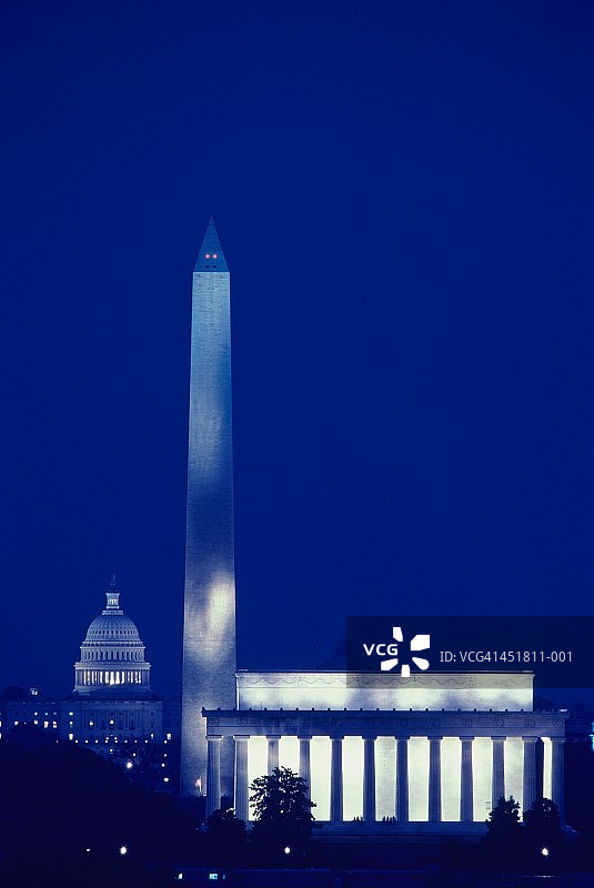 美国华盛顿哥伦比亚特区：林肯纪念堂与华盛顿纪念碑图片素材