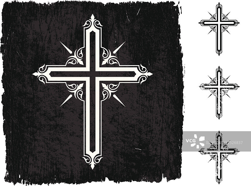 基督教十字架黑白免版税矢量图标集图片素材