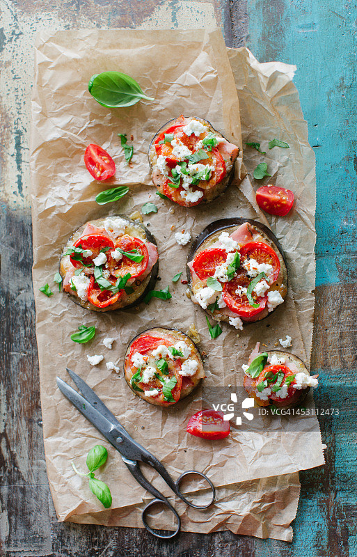 番茄奶酪火腿烤茄子图片素材