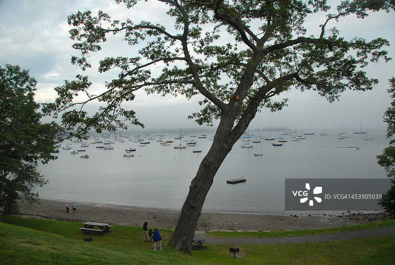 缅因州卡姆登佩诺布斯科特湾海滩图片素材