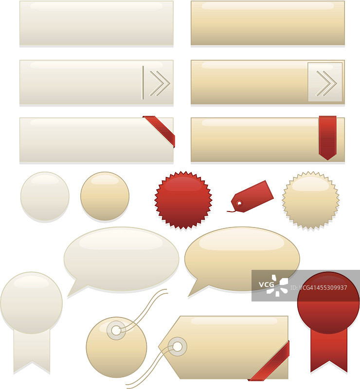 闪亮的白色、米色、红色界面图标或网页按钮套装图片素材