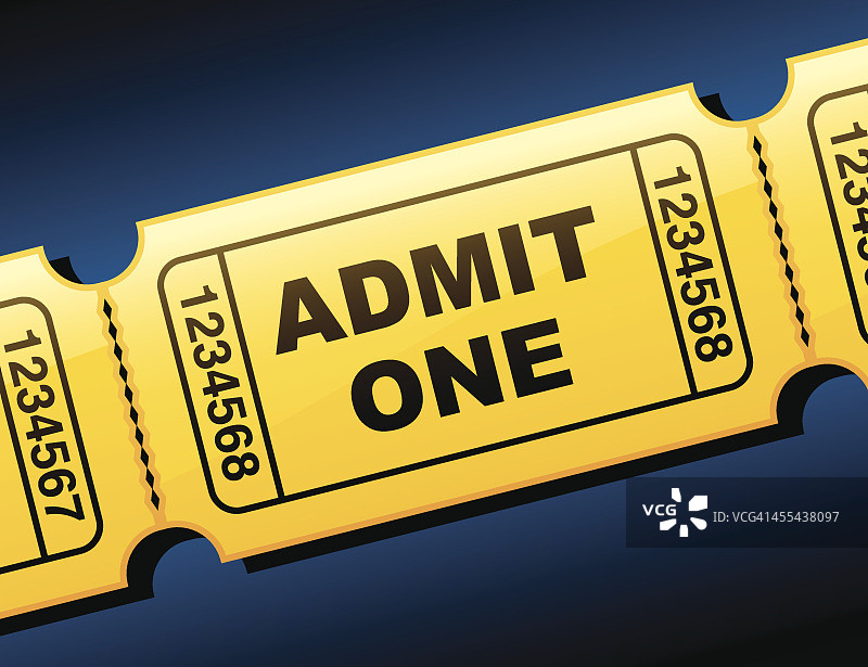 蓝色背景上的黄色入场券图片素材