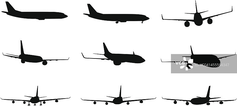 不同角度的飞机剪影图片素材