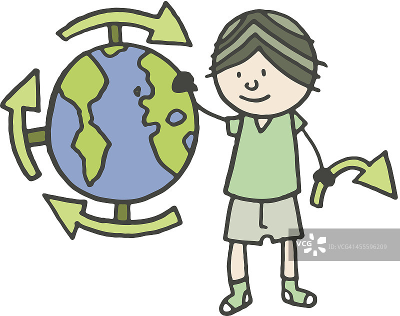 拿着地球仪和回收箭头的男孩图片素材
