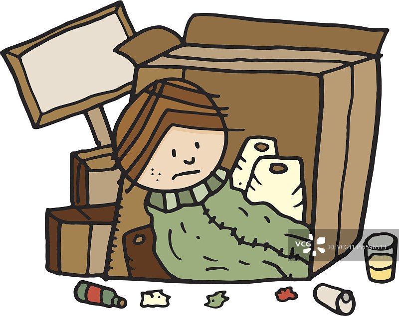 纸板箱里的无家可归者图片素材