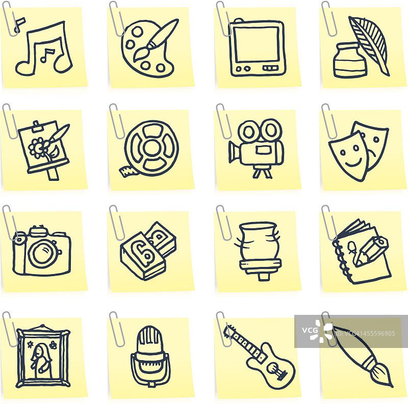 音乐媒体艺术和工艺便签图标集图片素材