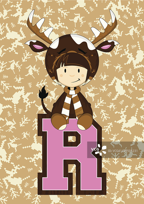 身穿驯鹿服装学习绘画的女孩图片素材