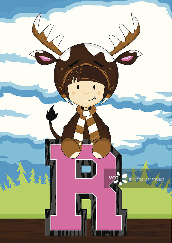 身穿驯鹿服装学习绘画的女孩图片素材