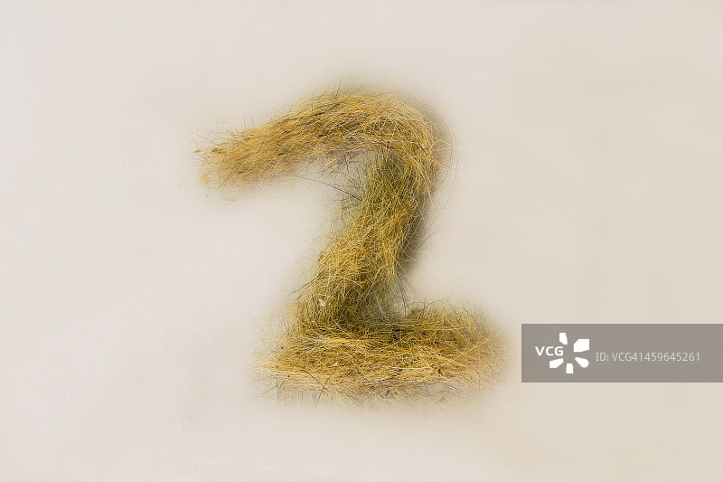 用头发制作的数字2，白色背景图片素材