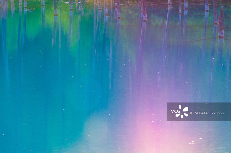 天蓝色池塘倒影图片素材