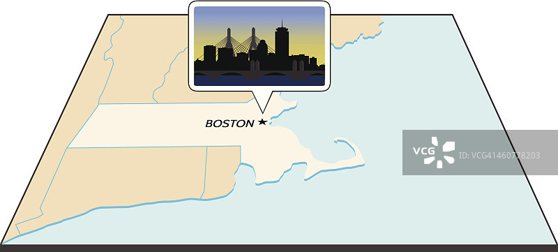马萨诸塞州地图上的波士顿天际线图片素材