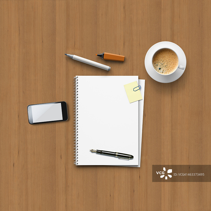 木桌上的会议办公用品图片素材