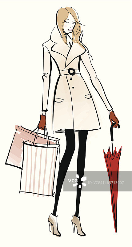 提着购物袋和雨伞的女人图片素材