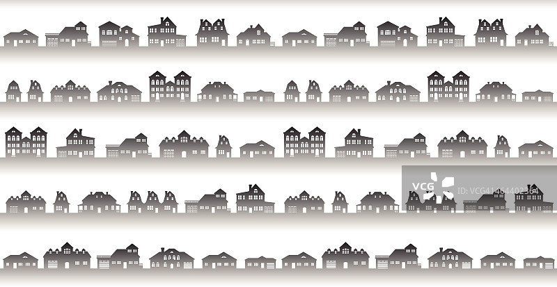 乡村房屋建筑无缝天际线全景背景矢量图图片素材