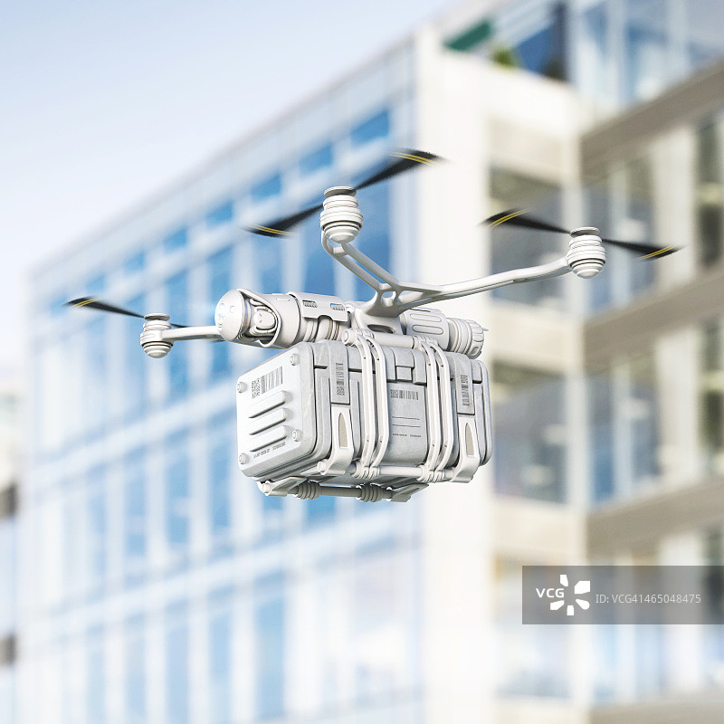 在市区飞行的配送无人机图片素材