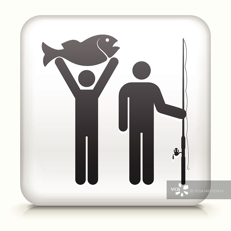 带有两个人和一条鱼的方形按钮图片素材