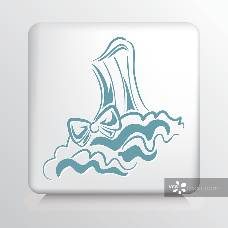 带水鸭色舞会礼服和蝴蝶结的方形图标图片素材