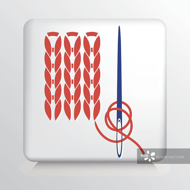 蓝色针织针和红色缝线方形图标图片素材