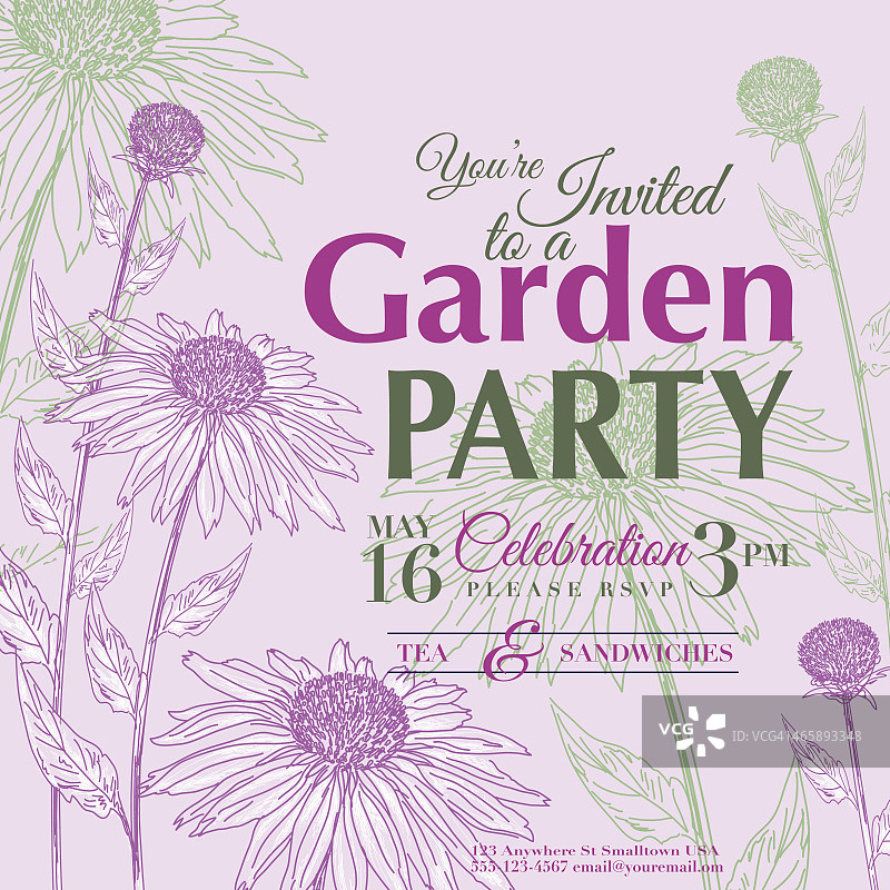 紫锥花设计花园派对邀请函图片素材