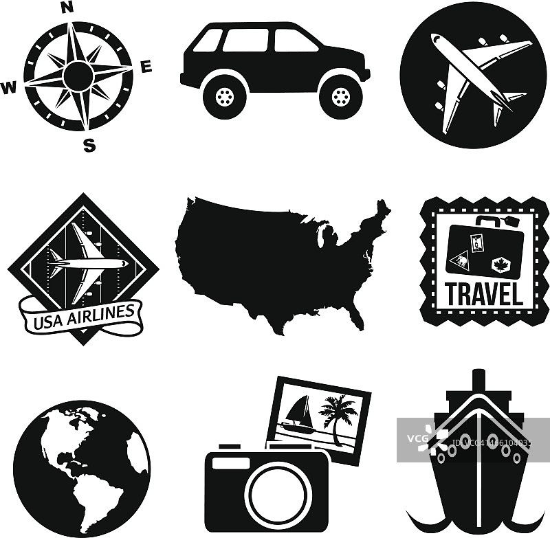 旅行图标黑白合集图片素材