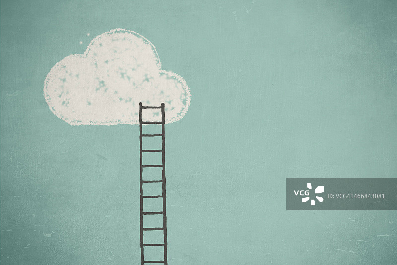 云朵与梯子插画图片素材