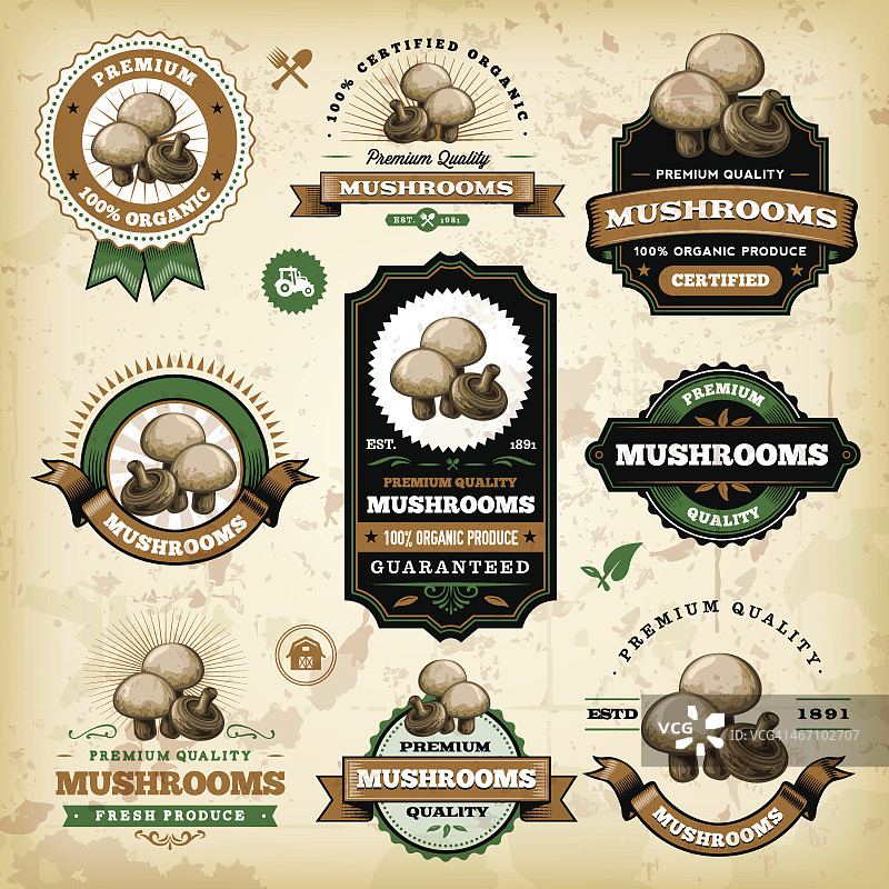复古蘑菇标签图片素材