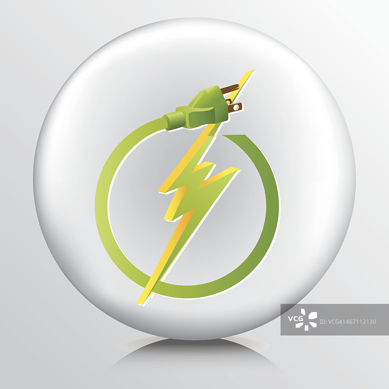 带有节能绿色电力符号的圆形灰色图标图片素材