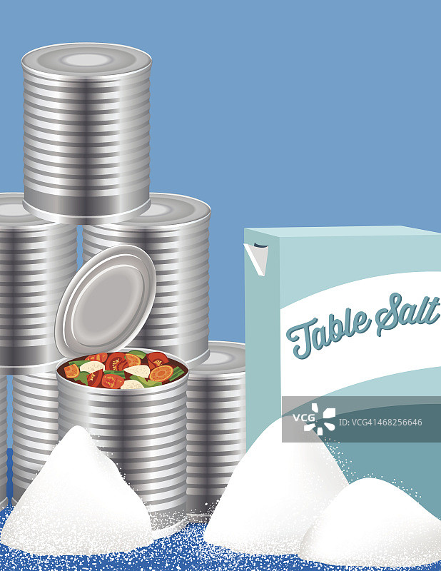 蔬菜汤和食用盐的锡罐图片素材