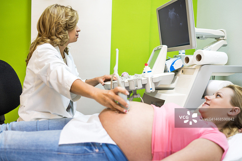 中年妇科医生为孕妇做超声检查图片素材