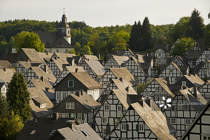 德国北莱茵-威斯特法伦锡格兰地区历史名镇半木结构房屋图片素材