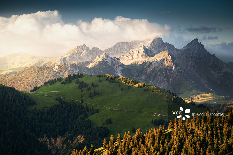 瑞士阿尔卑斯山日落图片素材