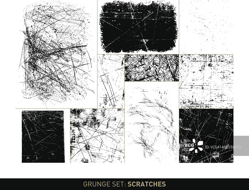 Grunge集合：黑白刮擦纹理背景图片素材