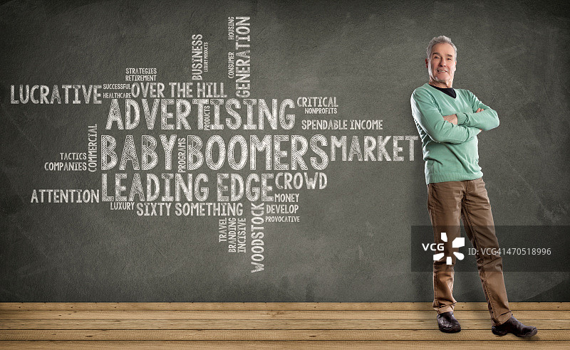 婴儿潮一代男性 - 黑板上的营销词云图片素材