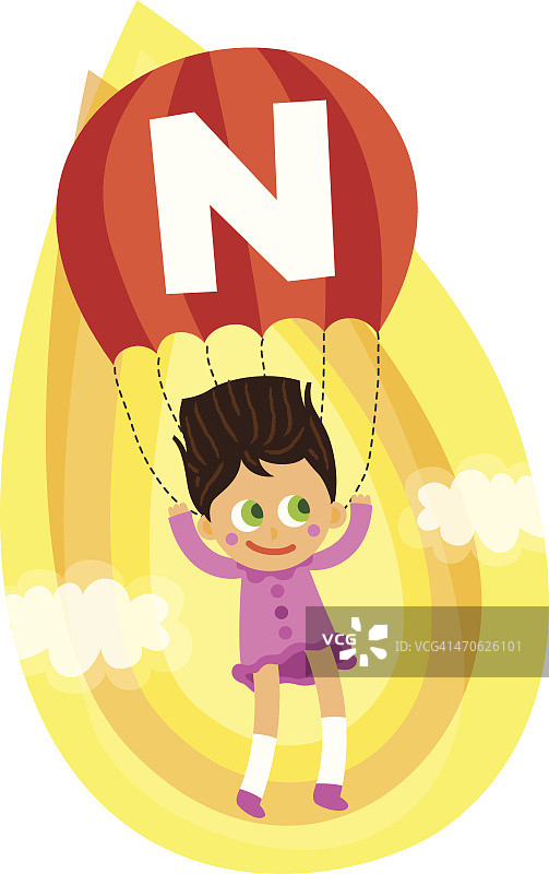 女孩在空中玩滑翔伞的插画图片素材