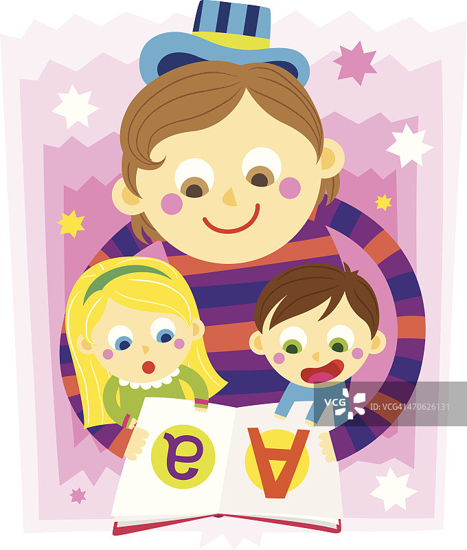 母亲教孩子们字母A插画图片素材