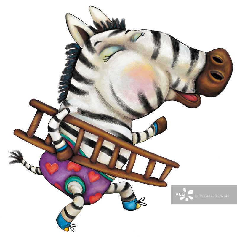 斑马扛梯子插画图片素材