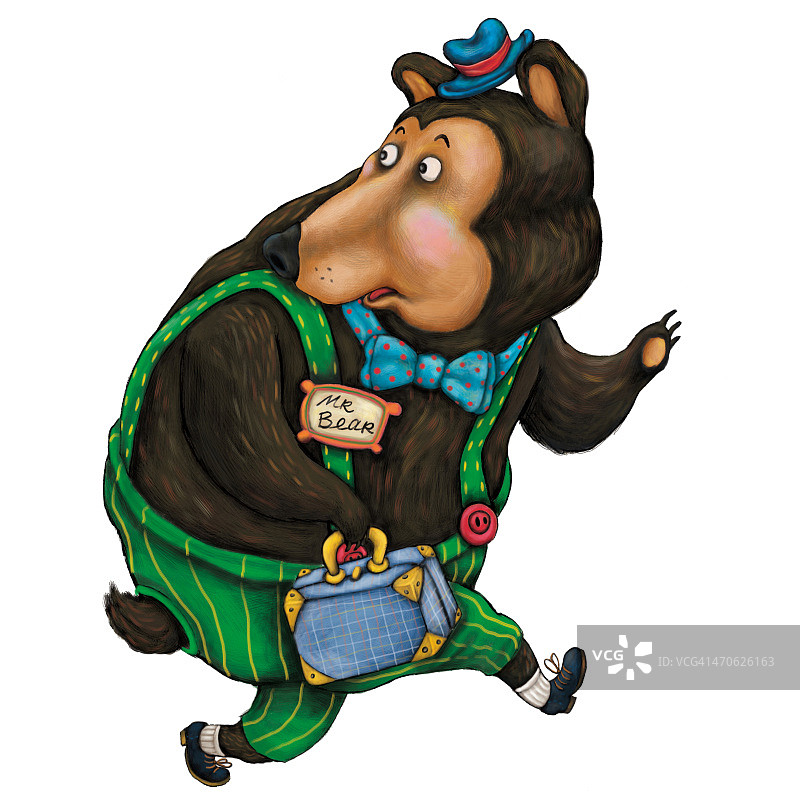 手提公文包的惊恐熊奔跑插画图片素材