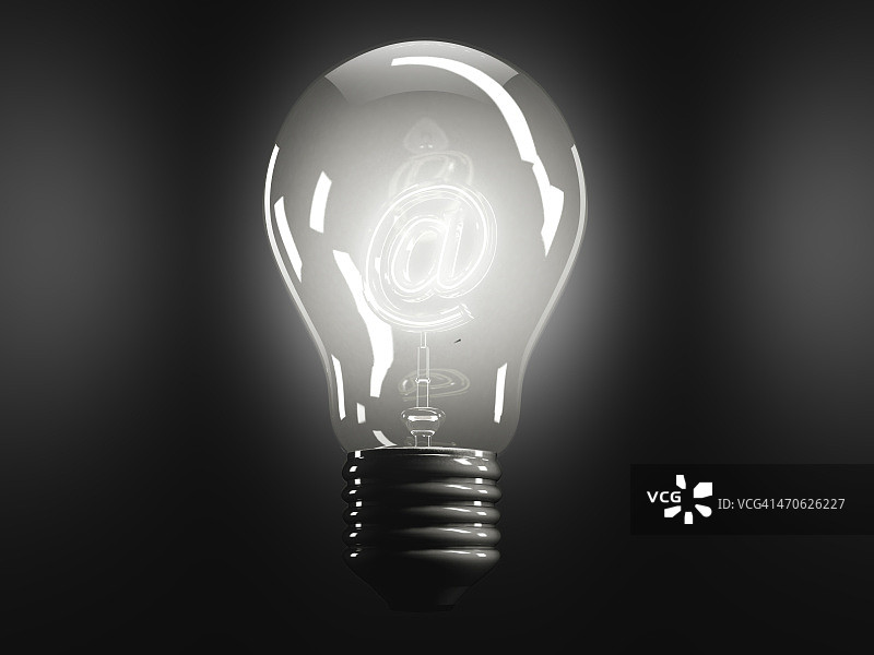 商业创意：点亮灯泡与@符号图片素材