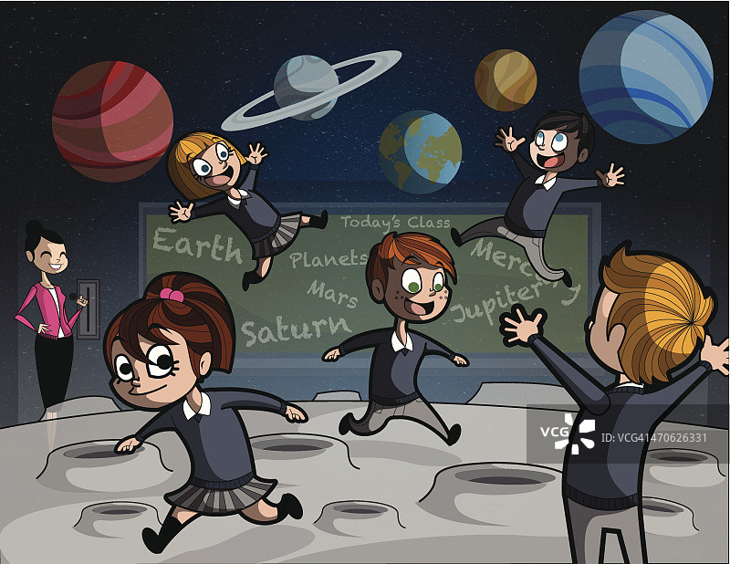 地理课上老师与快乐的学生插画图片素材